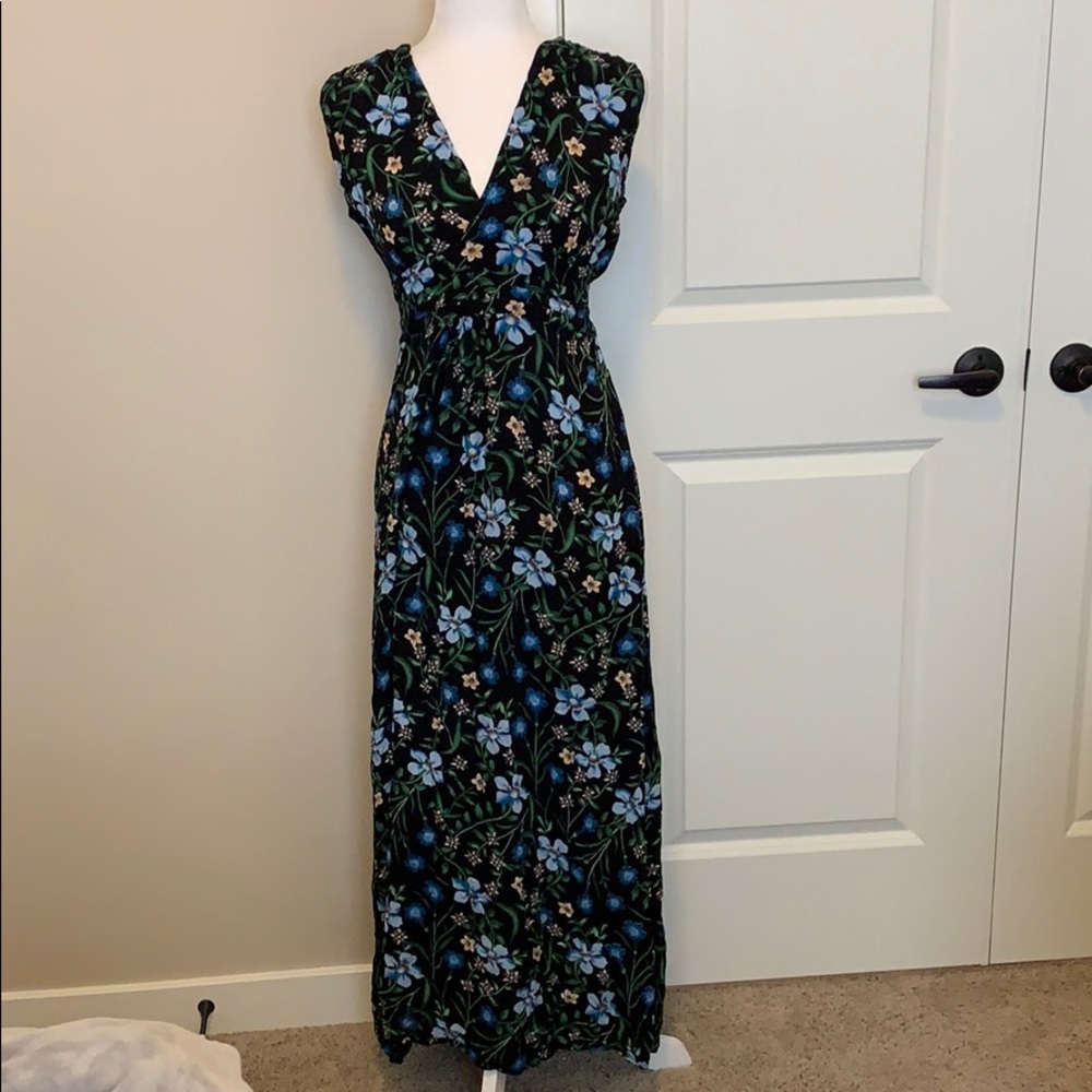 ModCloth black floral print maxi dress.